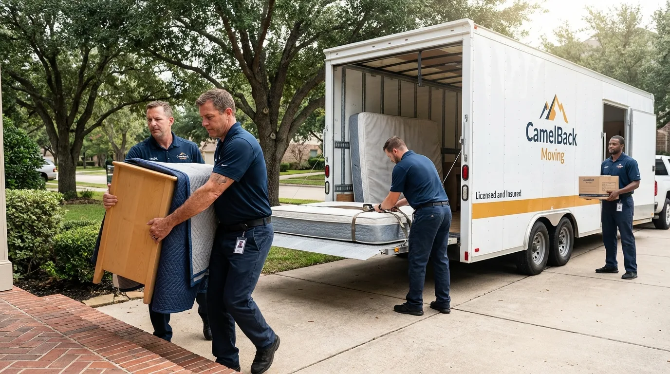 Crew loading residential truck for cross-state move from Colby, WI
