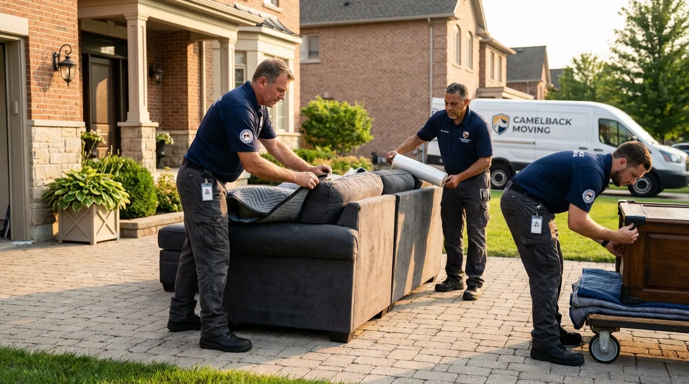 Large estate moving crew wrapping furniture in Colby, WI