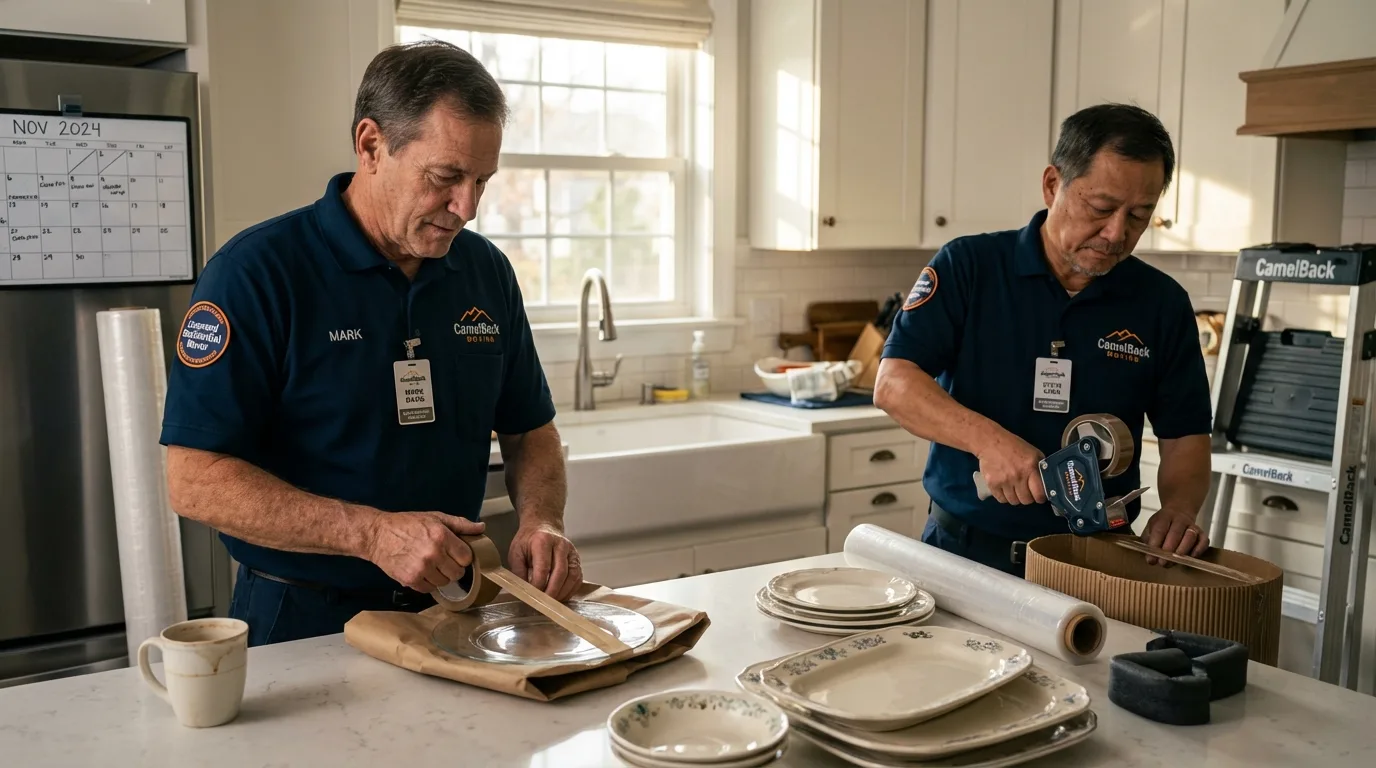 Professional crew packing kitchen dishware in Colby, WI